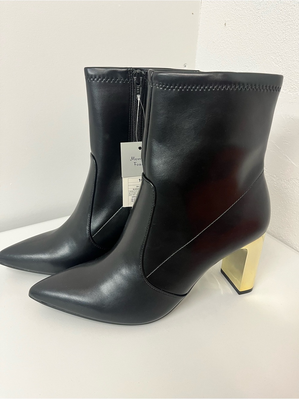 a new day Black Pointed-Toe Ankle Booties with Gold Block Heel